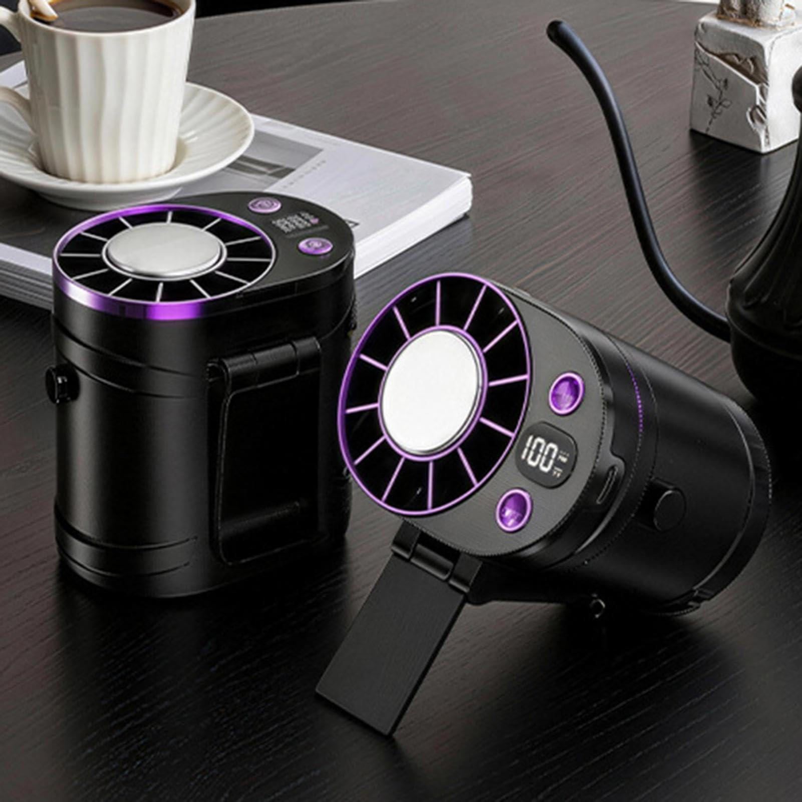 Ventilatore portatile a clip di dimensioni – 100 velocità display a LED accessorio rinfrescante portatile – Mini ventilatore da cintura a batteria con morsetto, per cantiere all'aperto casa