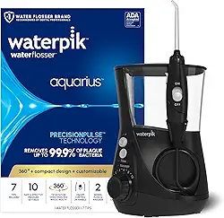 Waterpik Aquarius Water Flosser Professional para dentes, gengivas, órteses, cuidados dentários, energia elétrica com 10 configurações, 7 dicas para vários usuários e necessidades, aceita ADA, preto