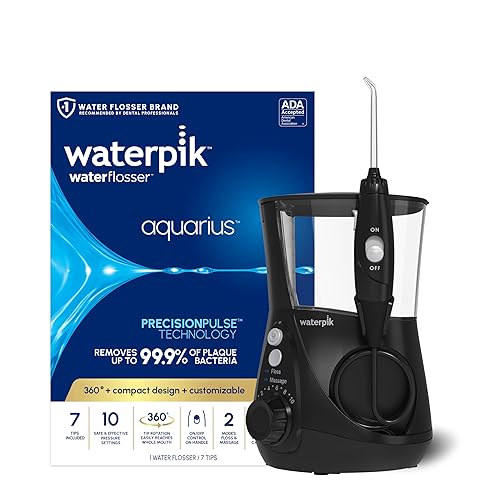 Waterpik Aquarius - Hilo dental profesional para dientes encías aparatos ortopédicos cuidado dental energía eléctrica con 10 ajustes 7 consejos para