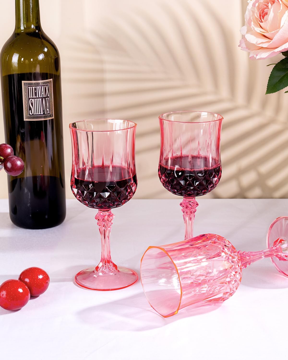 Ciaell 24 Pack Pink Plastic Champagne Flutes - 24PCS Pink Plastic Wine Glasses for Party Birthday Anniversary Wedding
