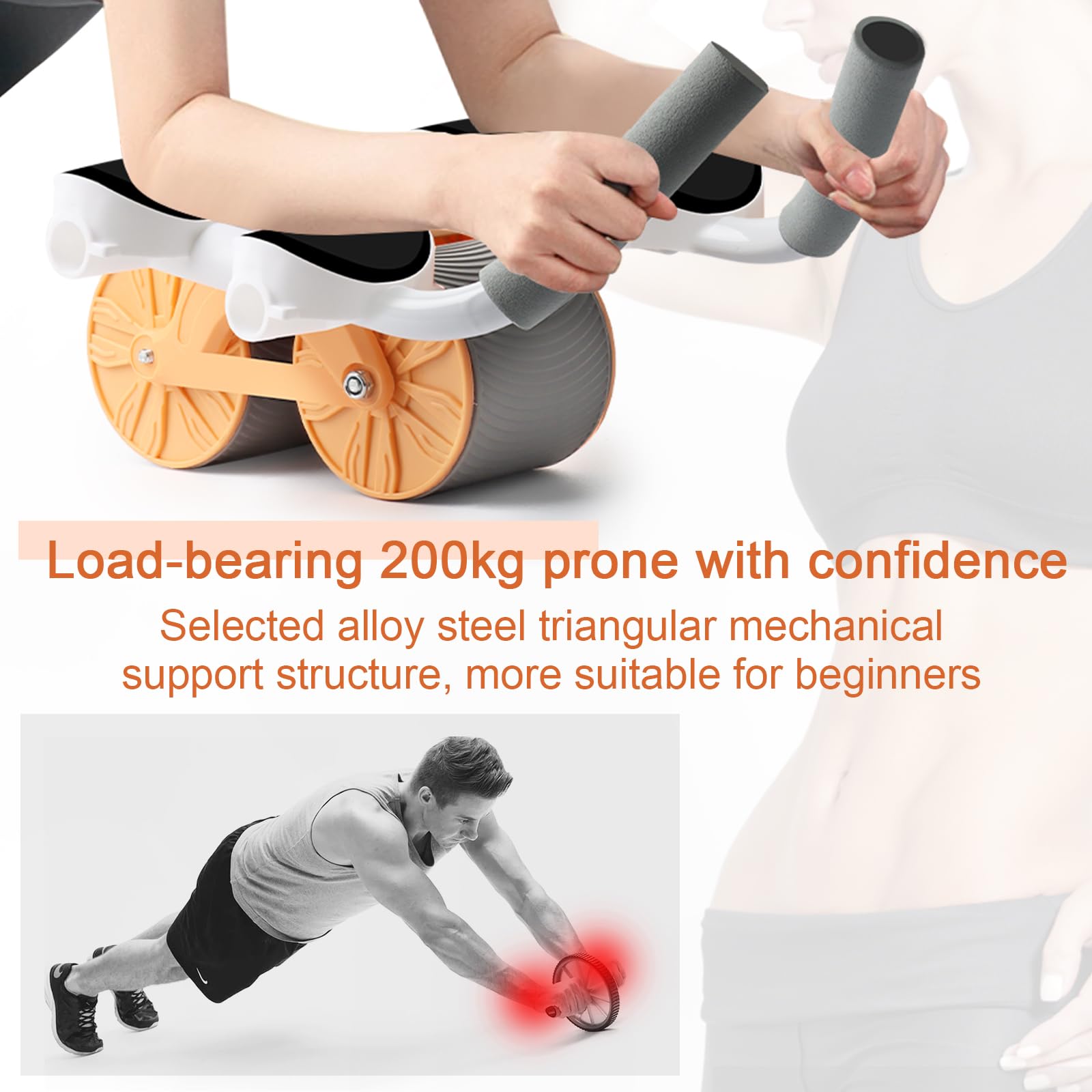 Rebound Aabdominal Wheel, Rullo per addominali, per addominali, per addominali, con supporto per gomiti, per uomini e donne, doppia ruota stabile