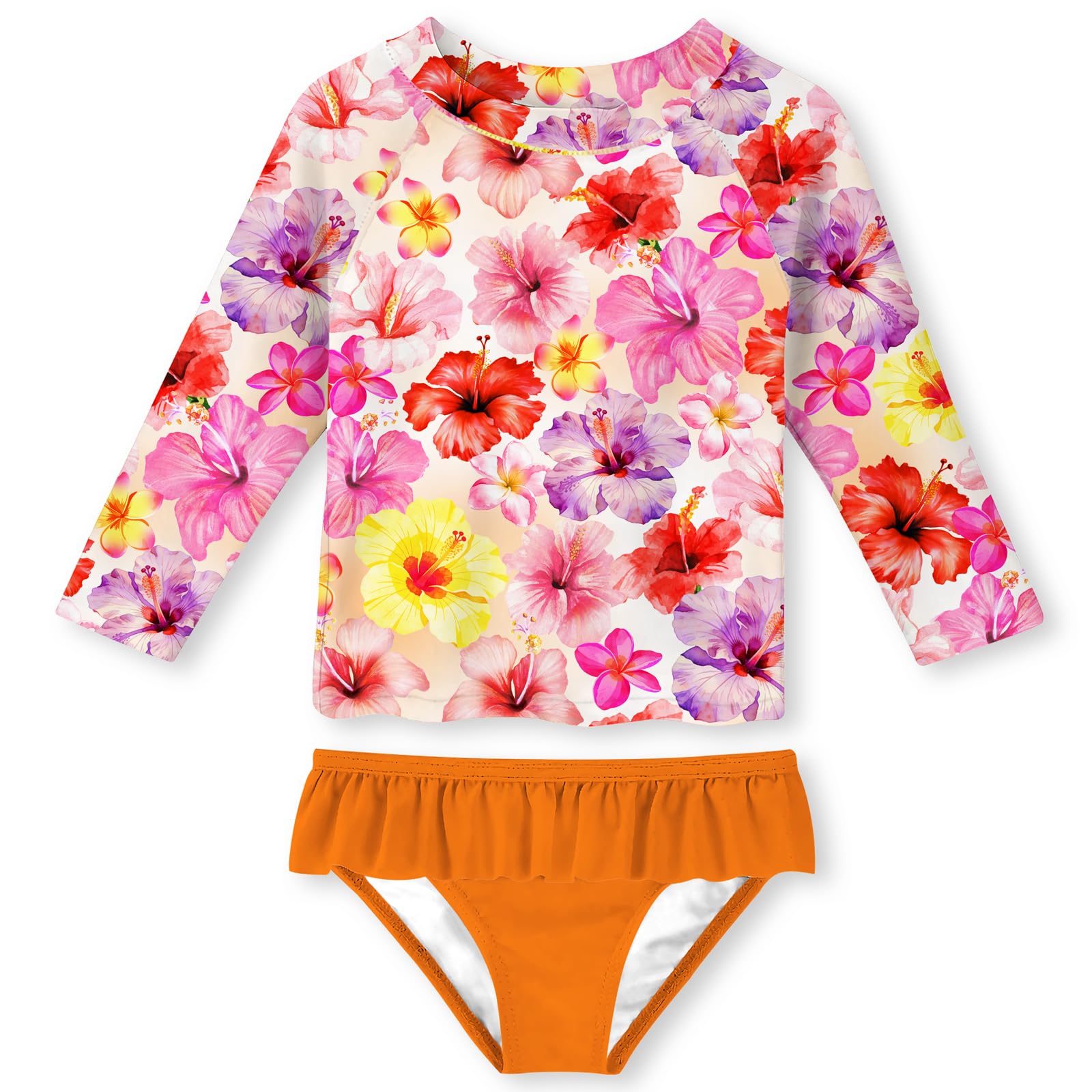 UNIFACO Girls Swimsuit Two Piece Long Sleeve UPF 50+ Bathing Suit, 2-8T
