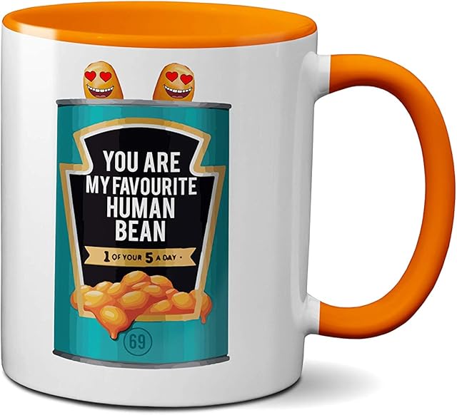 Human Bean Valentines Day Mug Romantic Couples Love Joke Funny Romance Rude Silly Ceramic Handle Idea Heavy Duty Handle Dishwasher and Microwave Safe (Black Handle)