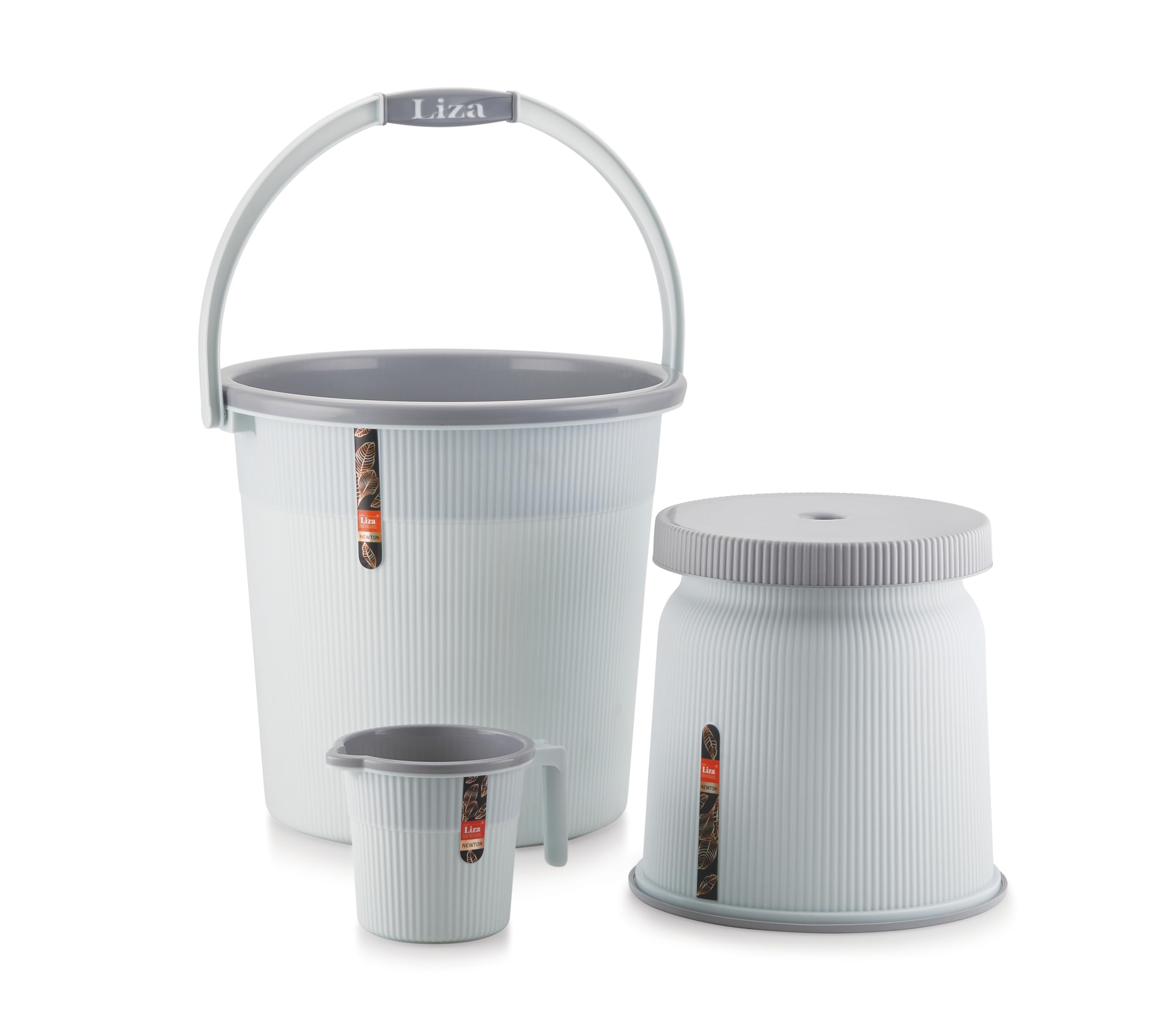 LUCIDO Modern Heavy Plastic Jumbo Bathroom Set of 3-25L Bucket, 1.5L Mug & Stool Combo, Light Grey-image-19