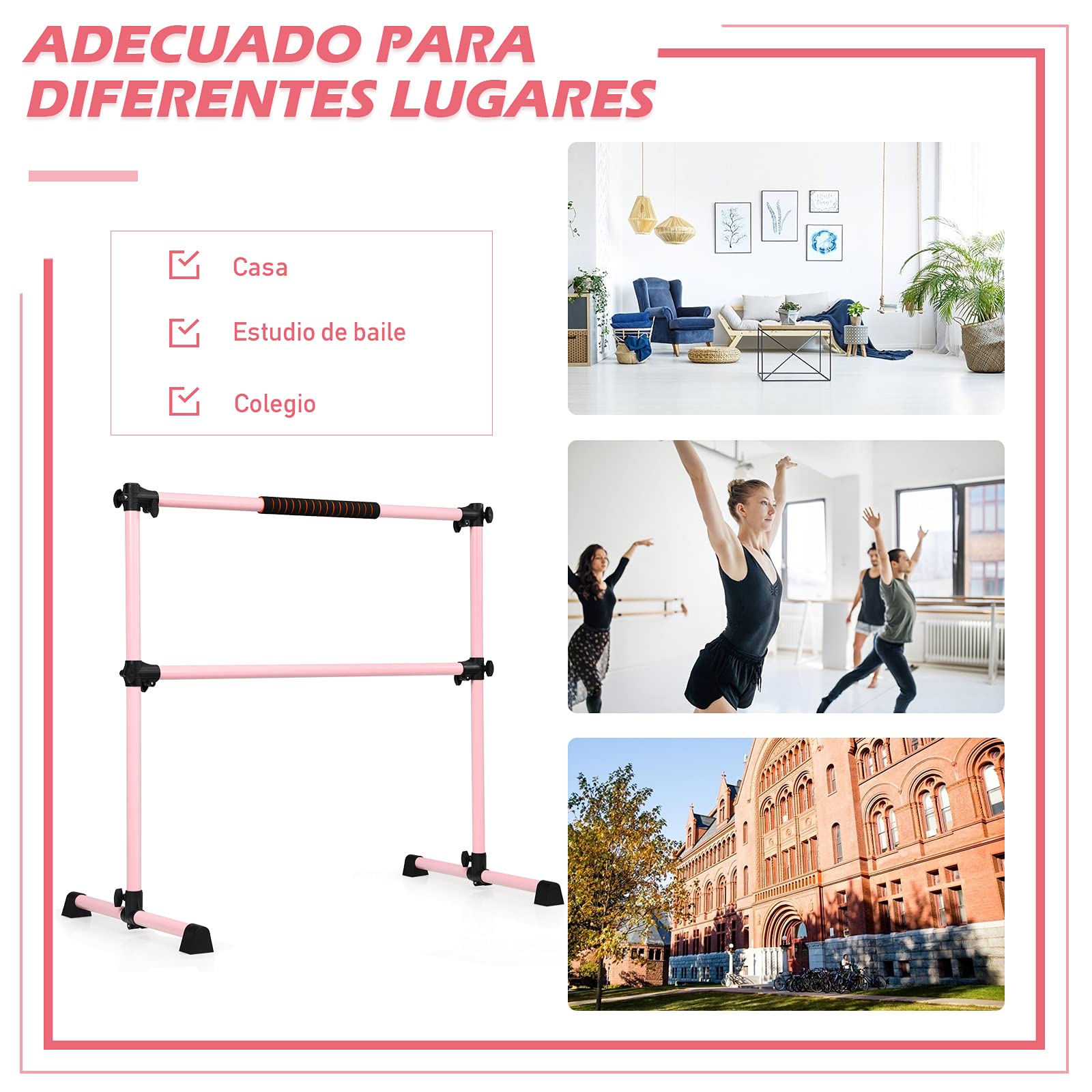 COSTWAY Barra de Ballet Independiente Móvil Altura Regulable 50 kg