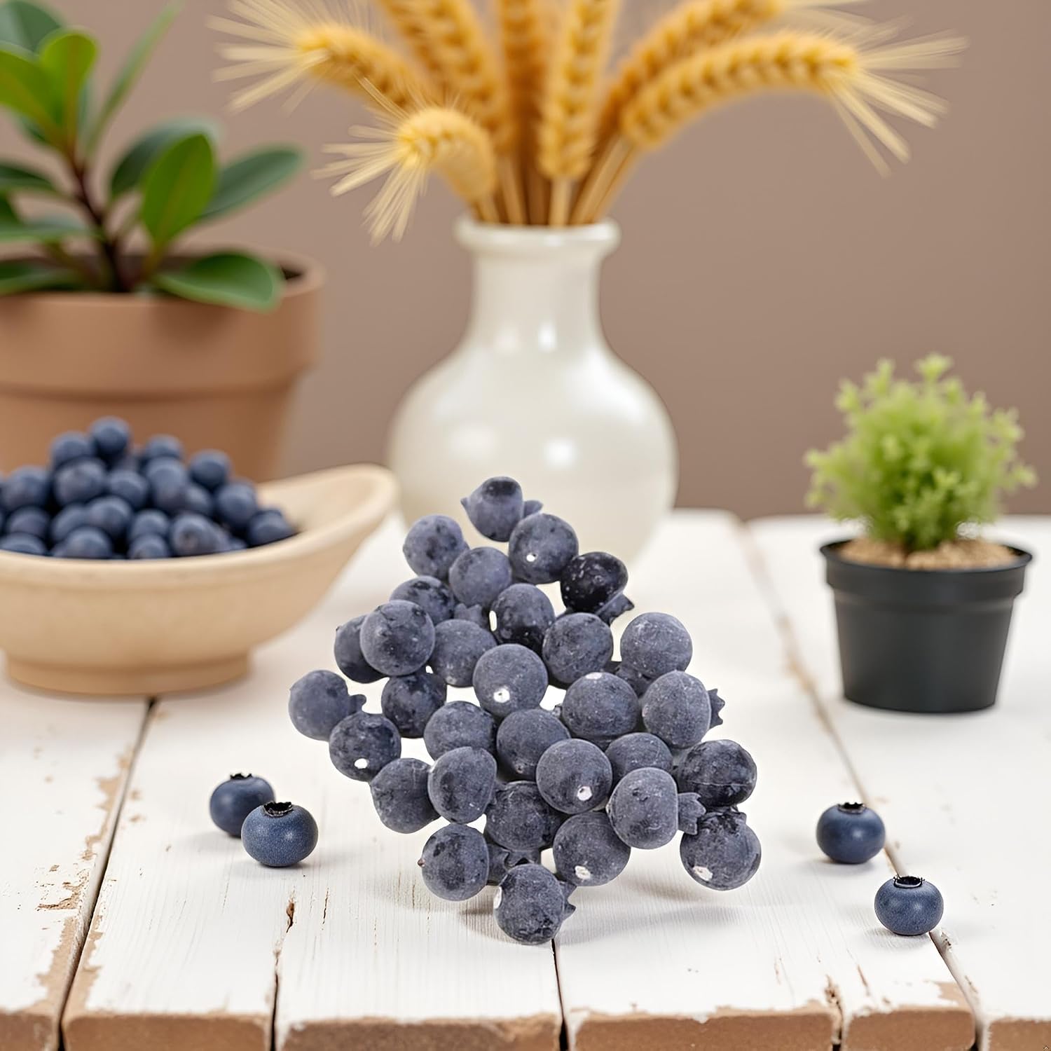 20 Pcs Artificial Blueberries Plastic Fake Blue Berry Plants Realistic Artificial Blueberry Plants for Home Wedding Office Party Kitchen Cabinet Artificial Fruit Flowers, Decorations, Blueberry Decor