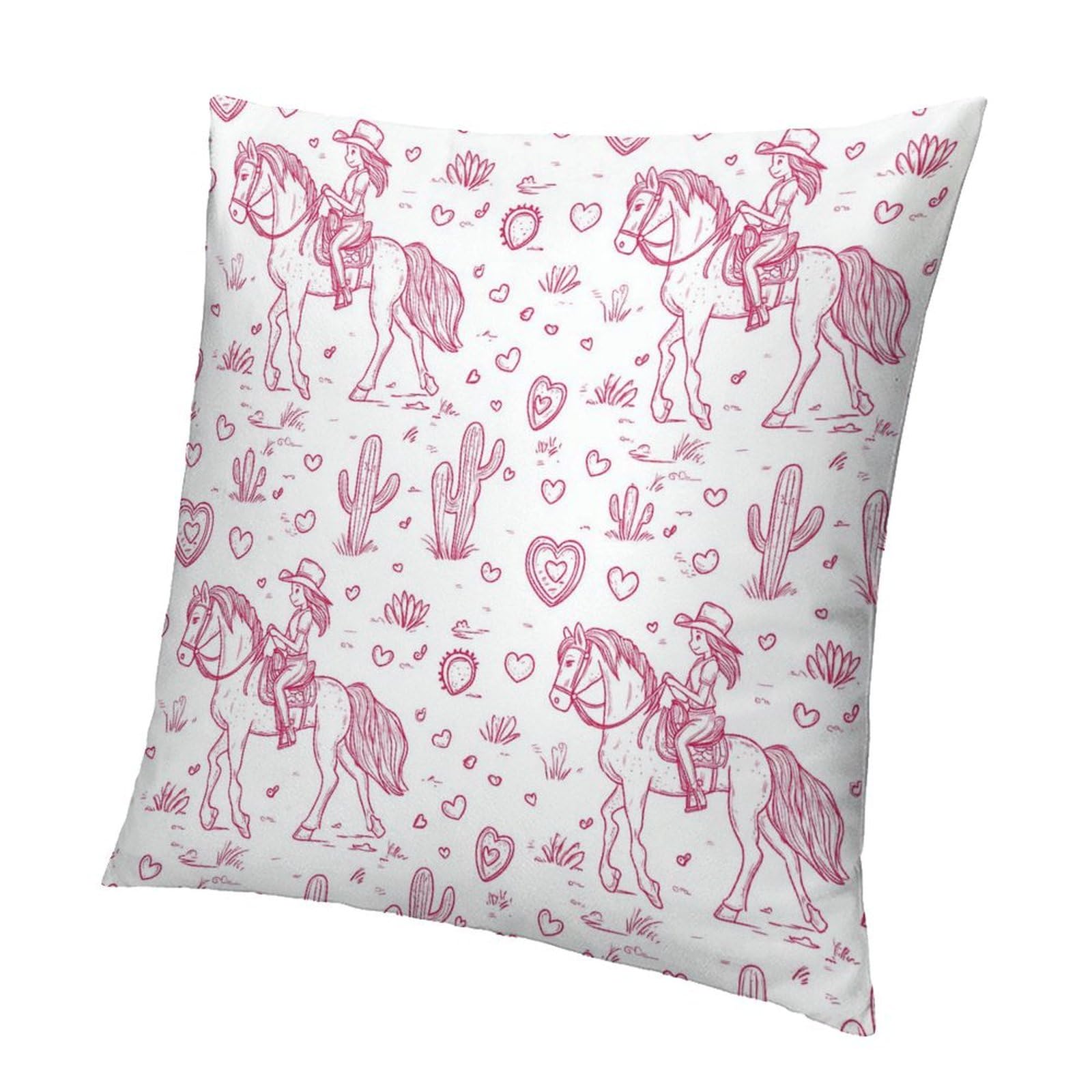 Girls on Horse Back and Cactus Throw Pillow Case Covers with Zipper Decorative Velvet Cushion Cover Printed for Sofa Couch 22