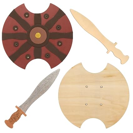 Baker Ross Baker Ross Épées et Boucliers Gladiateurs en Bois à Décorer - Set de 2