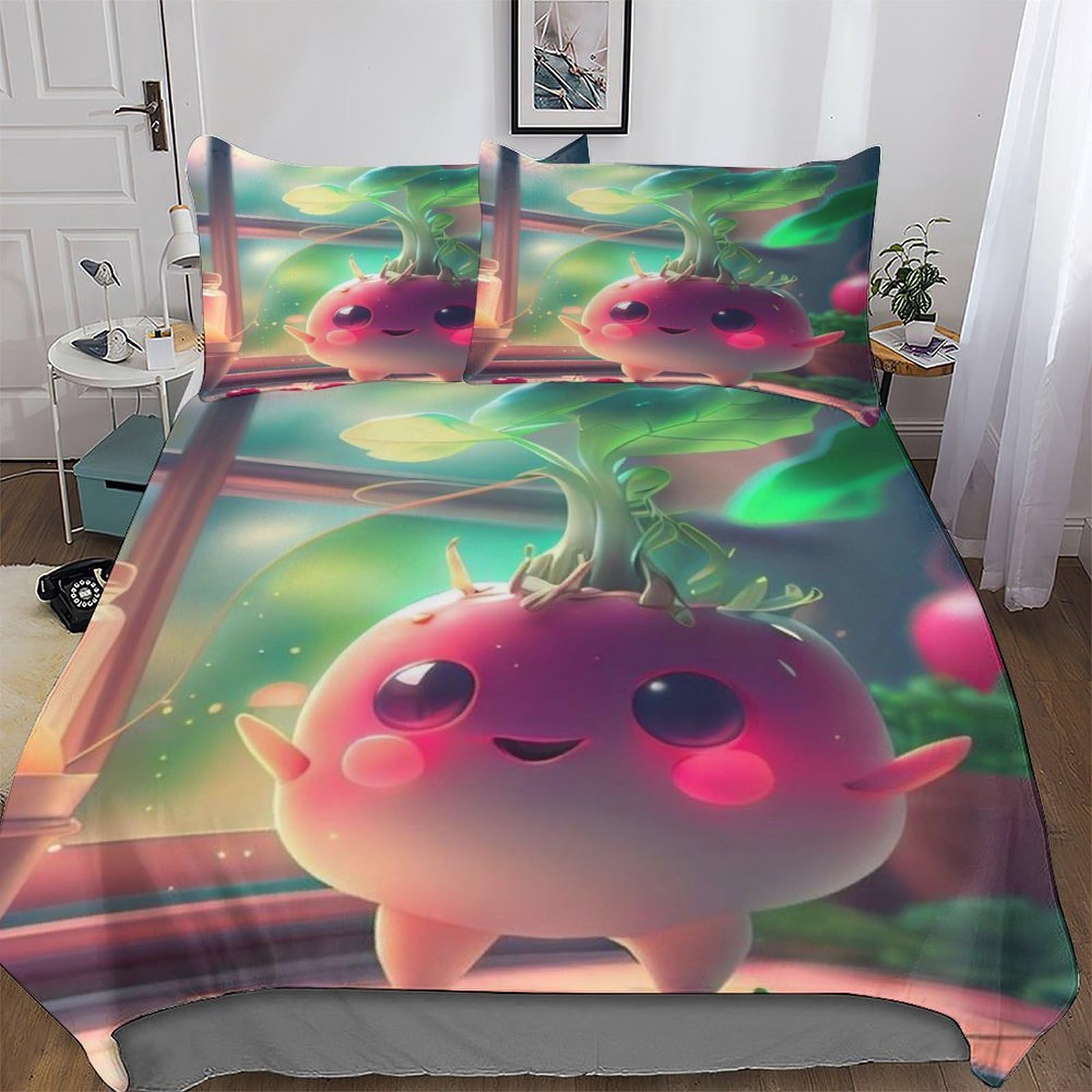 Housse de couette Radis 220x240cm en microfibre avec 2 taies d'oreiller pour lit King size