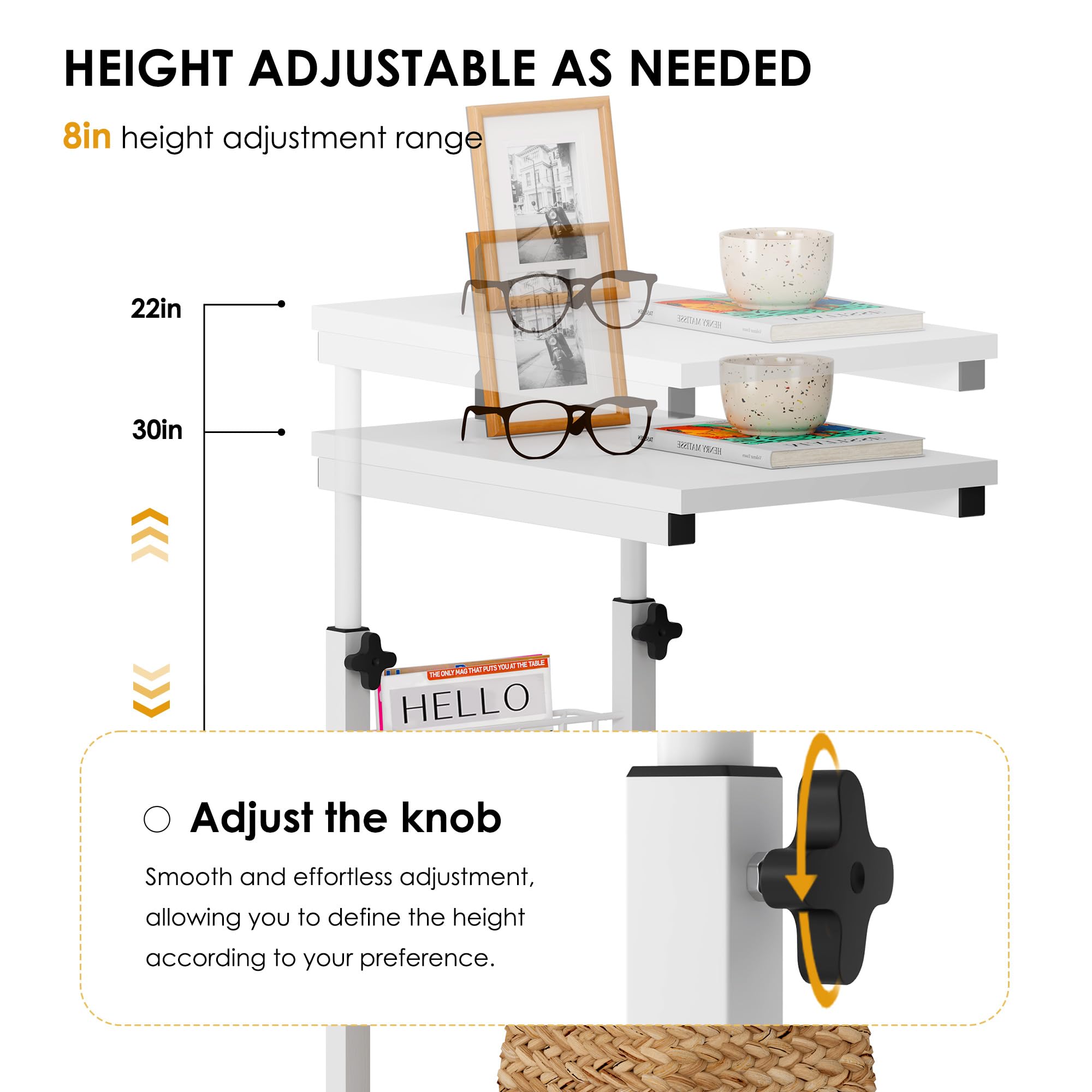 SogesHome Bureau d'ordinateur Table d'appoint réglable en hauteur avec roulettes avec étagères - Maison