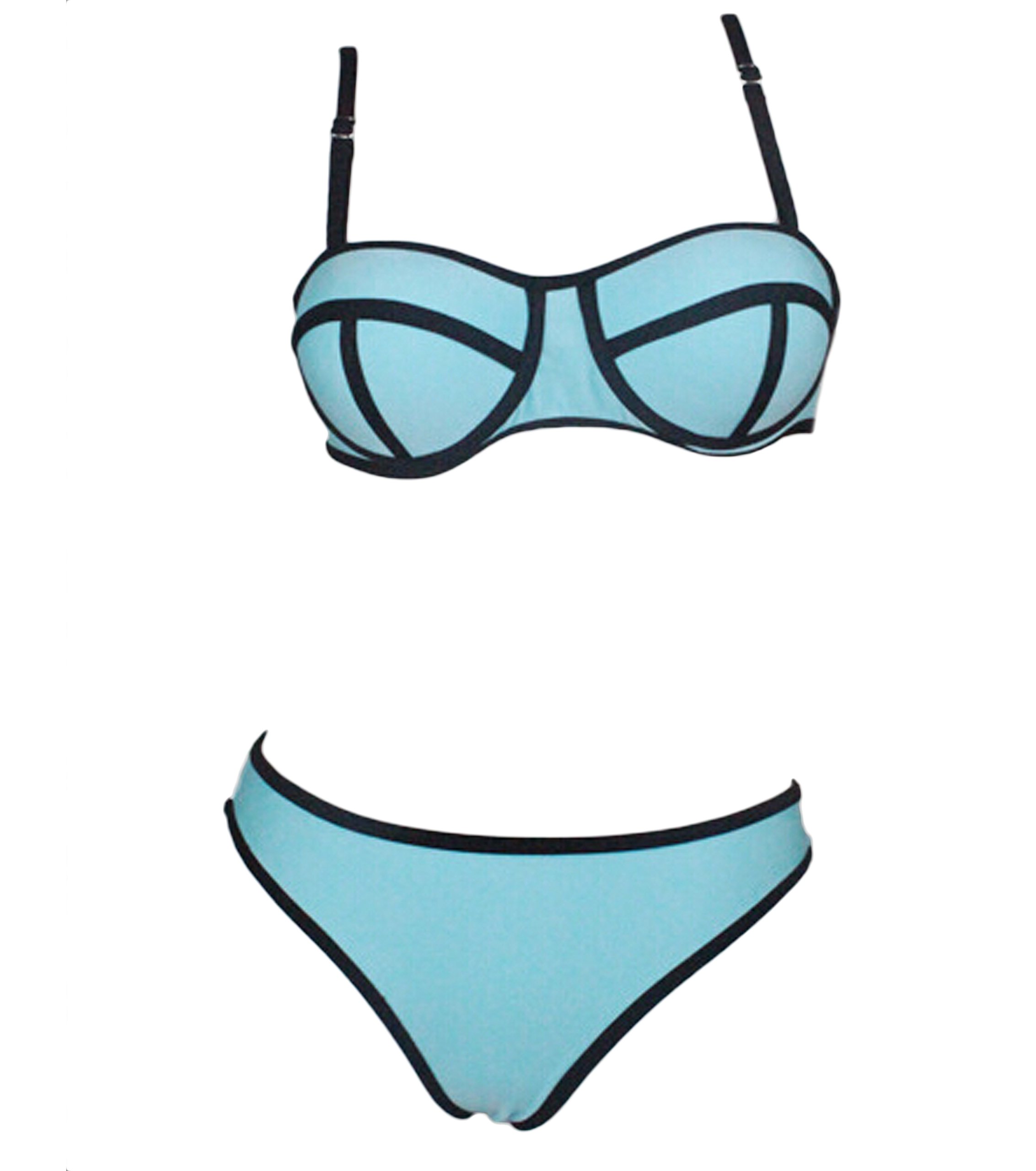 Women's Sexy Straps 2 Pieces Bandage Zipper Bikini Set Swimsuit Swimmer