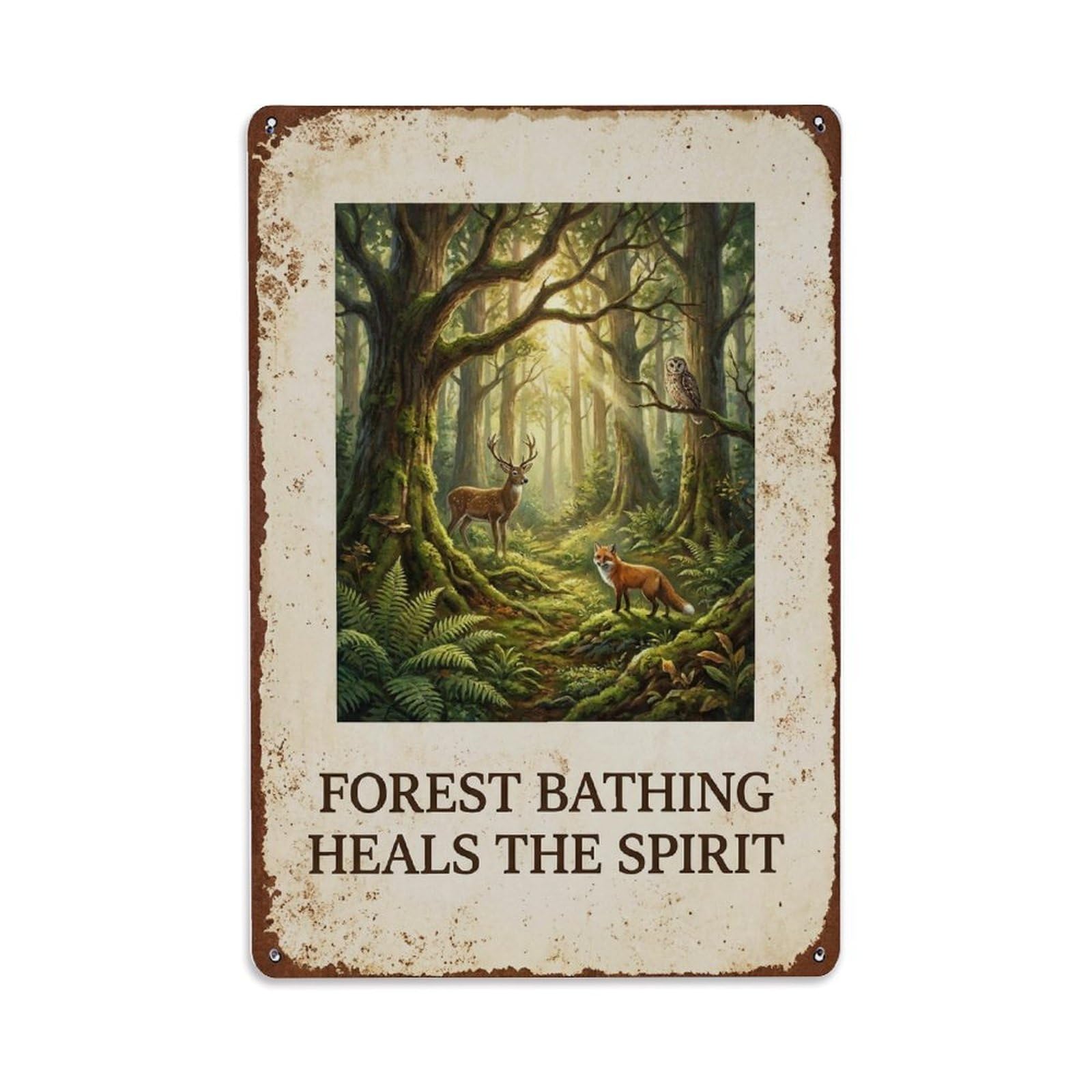 Fqnyr Style Forest Bathing Heals Spirit Woodland Metal Tin Sign Plaque Wall Decor For Cafe, Club Bar, Office, Home Garden Metal Poster 8X12inch