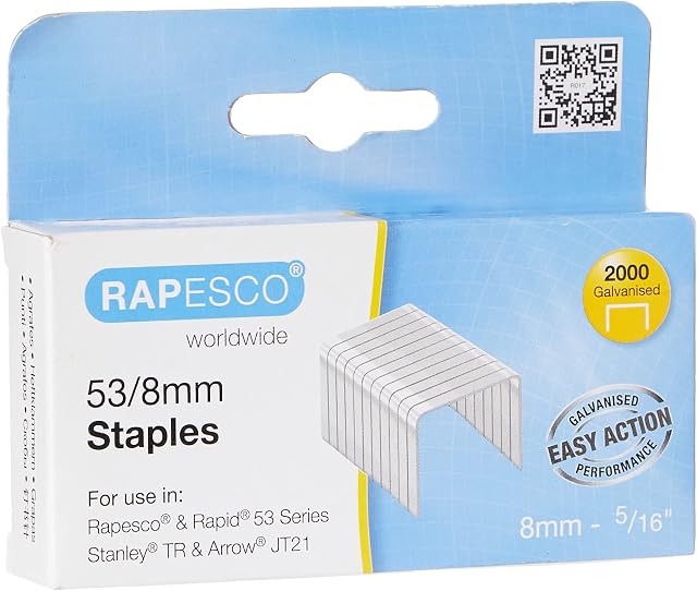 Rapesco 0752 53/8 mm Galvanised Staples, Box of 2,000