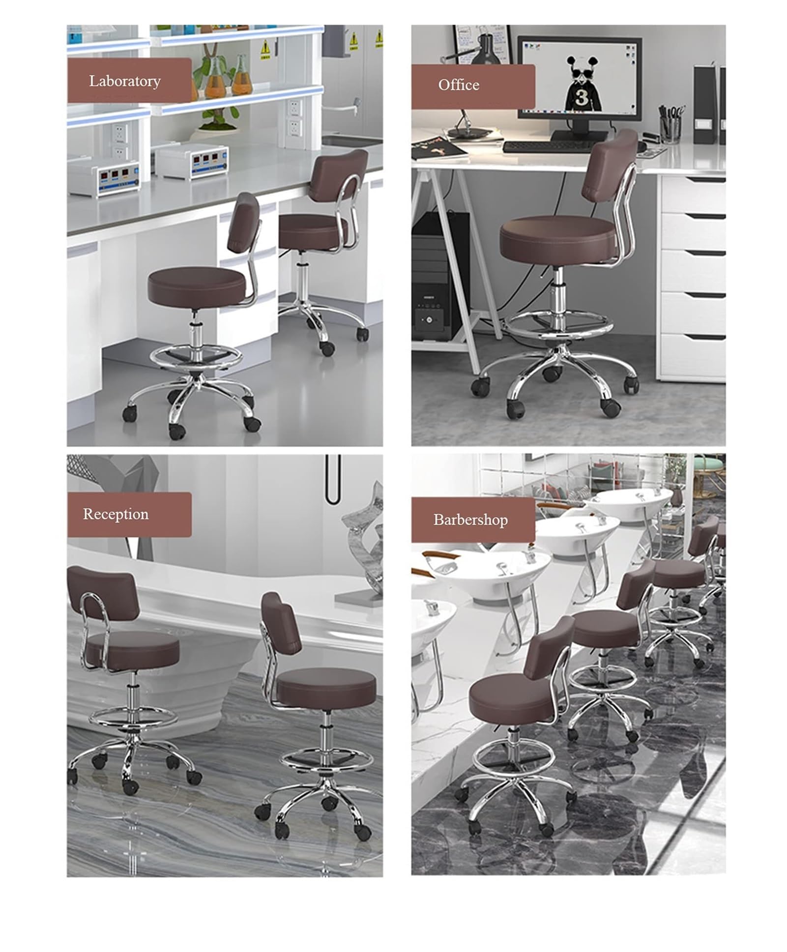 Sgabello girevole regolabile in altezza su ruote con supporto posteriore, sedia da salone in pelle PU per spa, medico, salone e ufficio domestico