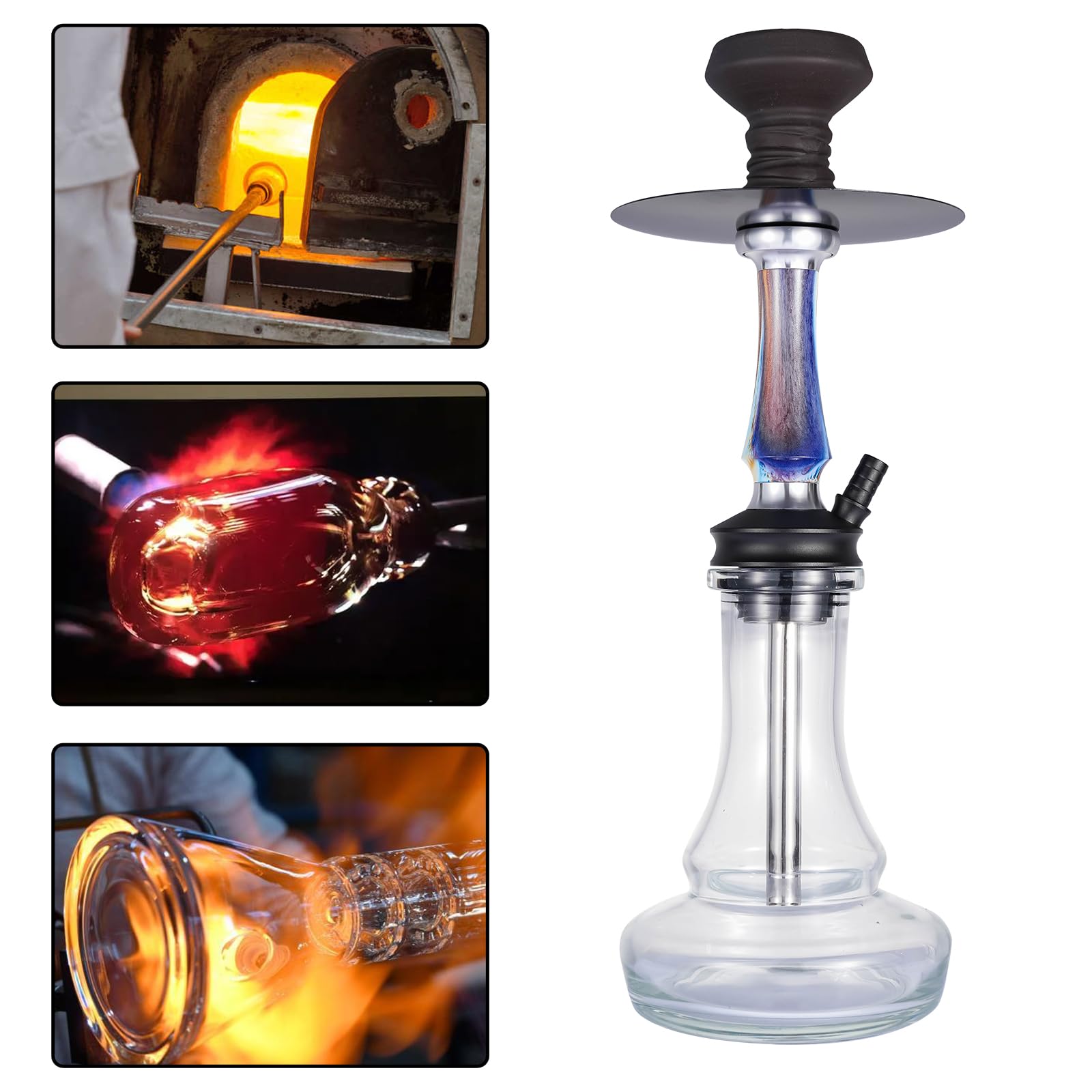RMAN Cachimba Set 43 cm Shisha Completa | Con Manguera de Silicona Lavable, Shisha Glass, Incluye Boquilla, Incluye Pinza de Carbón, Incluye Cazoleta de Cristal