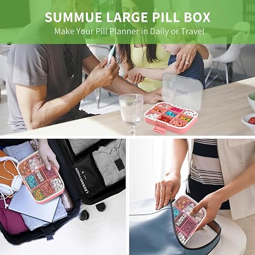 Miniatura 3 de Pastillero grande con 9 compartimentos, portátil, a prueba de humedad, contenedor de píldoras XL para vitaminas, aceite de hígado de bacalao,