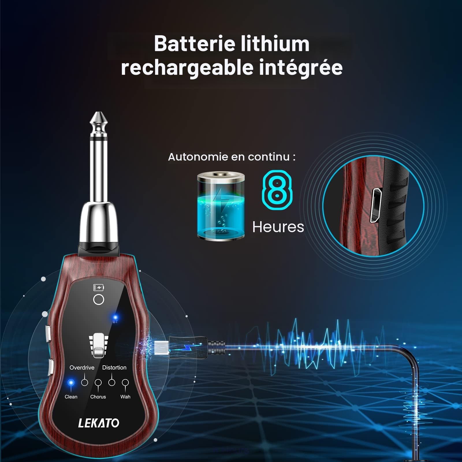 LEKATO Mini amplificateur de Guitare de Poche Rechargeable avec récepteur Bluetooth