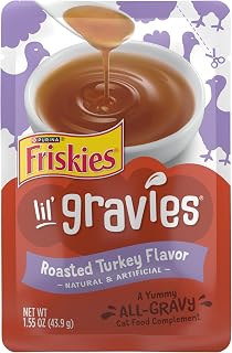 Friskies Lil' Gravies Roasted Turkey Cat Food Topper & Lickable Treats - 16 Pack 1.55oz Pouches for Hydration