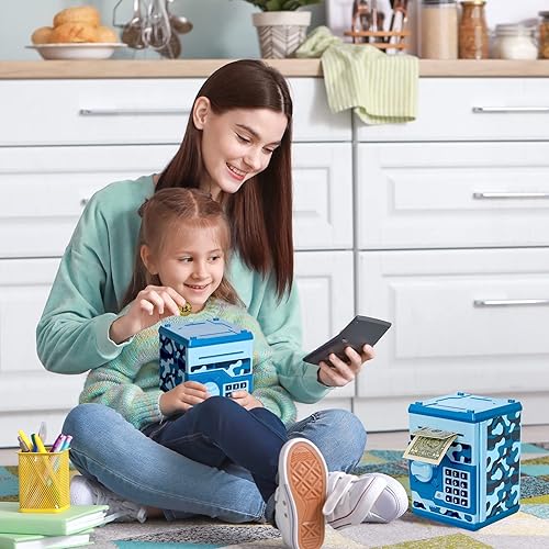 Miniatura 7 de Vcertcpl - Alcancía de cajero automático para niños y niñas caja de ahorro de dinero con contraseña tarro de dinero seguro para niños para adultos