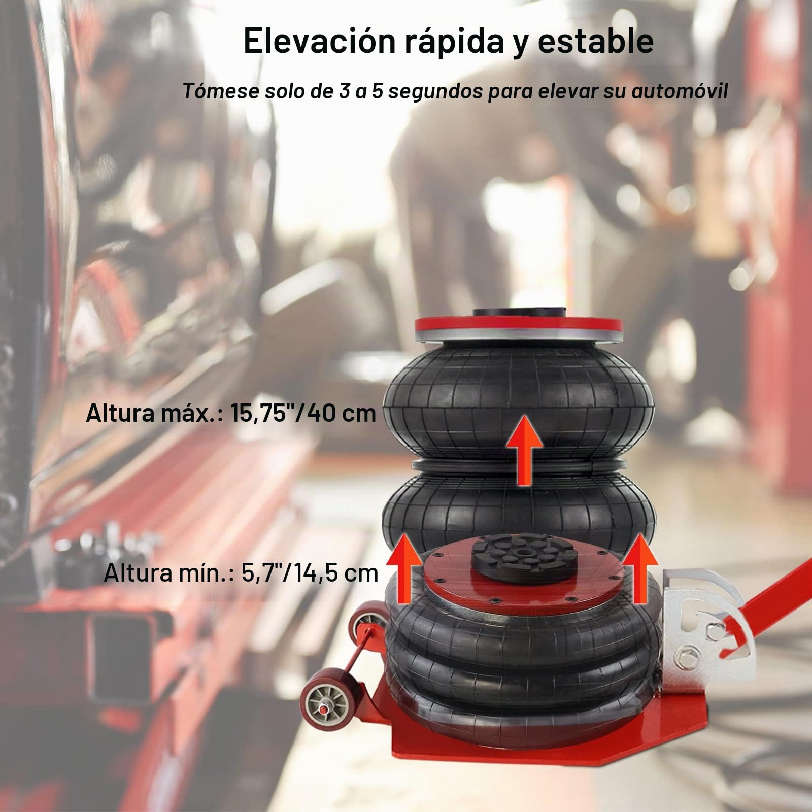 UISEBRT Gato Neumático 3T, Inflable Con Cojín de Aire y Mango Ajustable Para Coche, 6600 Libras