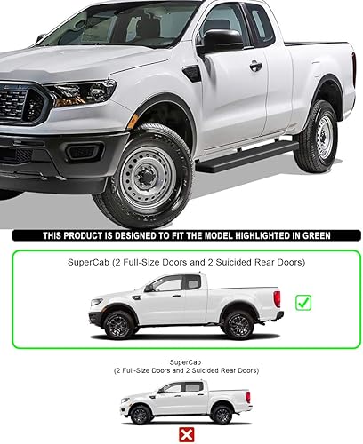 Miniatura 6 de HD Ridez Estribo lateral de 6 pulgadas, color negro, compatible con Ford Ranger Super Cab 2019-2023 (con 2 puertas de tamaño completo y 2 puertas