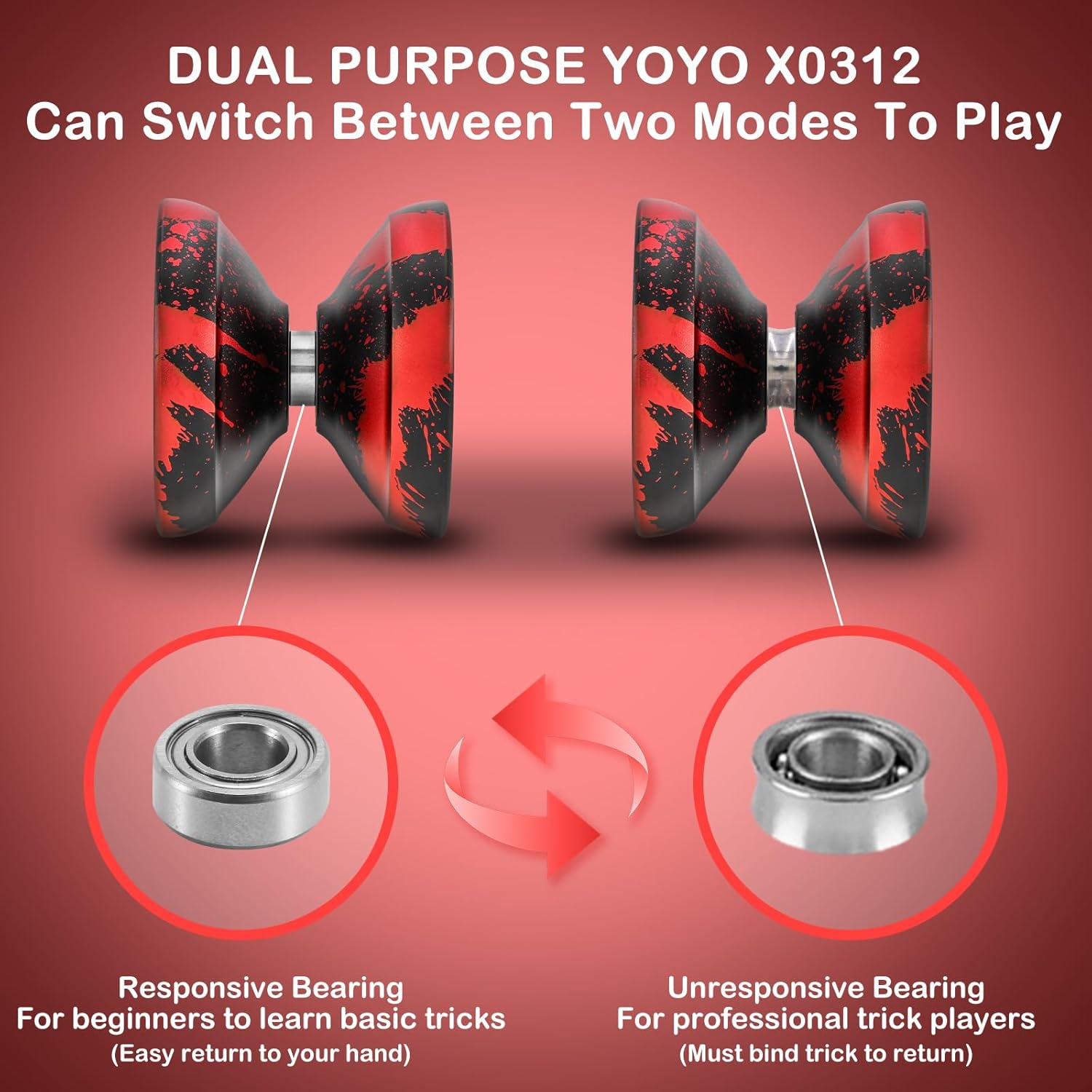 Pack of 2 Yoyos - YOYOSTUDIO X0312 Yoyo Black Red + F25 Yoyo Black Red Silver