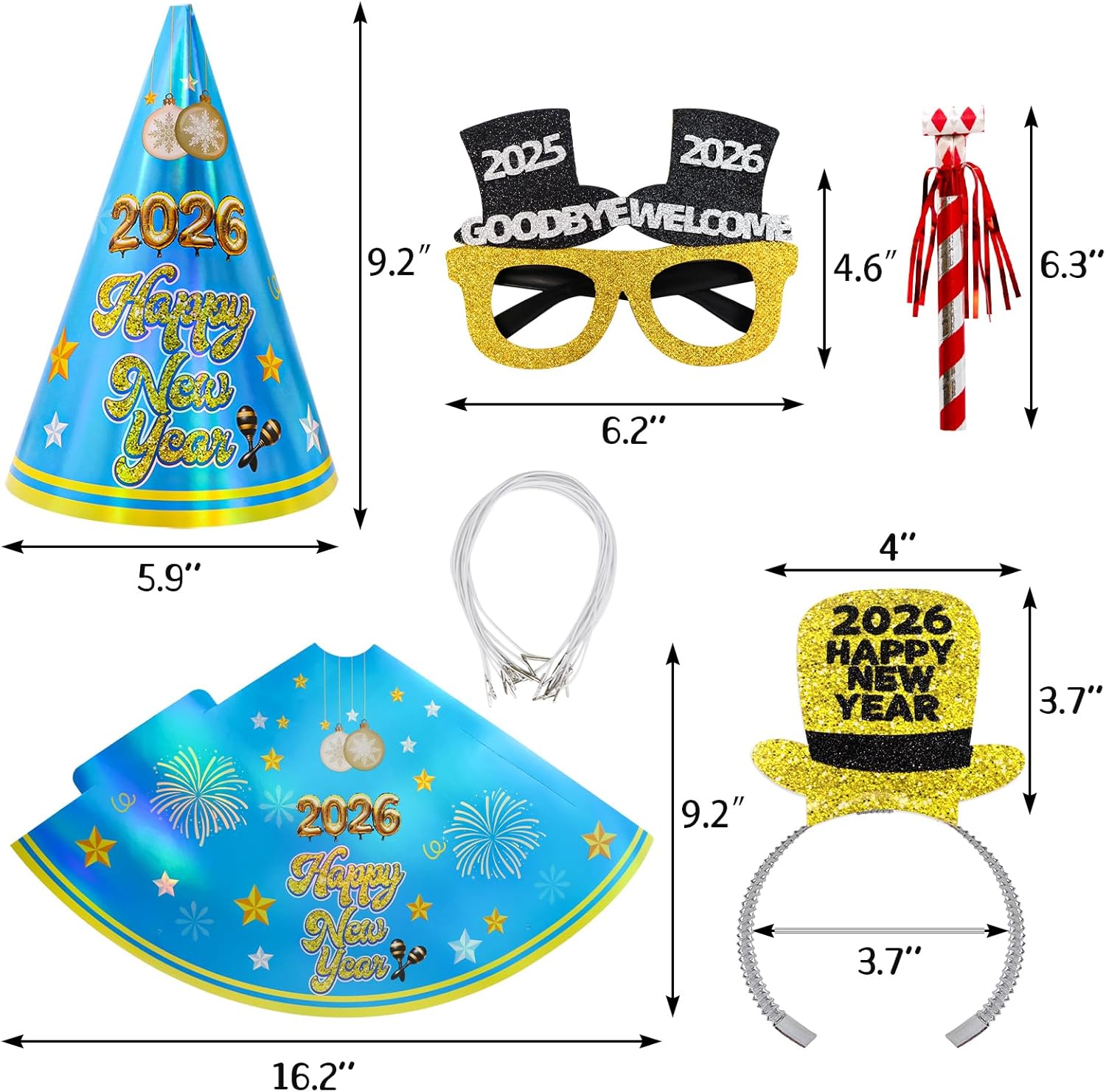 ceiba tree Happy New Years Eve 2026 Party Supplies Favors NYE Decorations Accessories New Year 9 Paper Hats 9 Paper Headbands 9 Felt Plastic Frame Glasses 9 Noisemakers - Image 3
