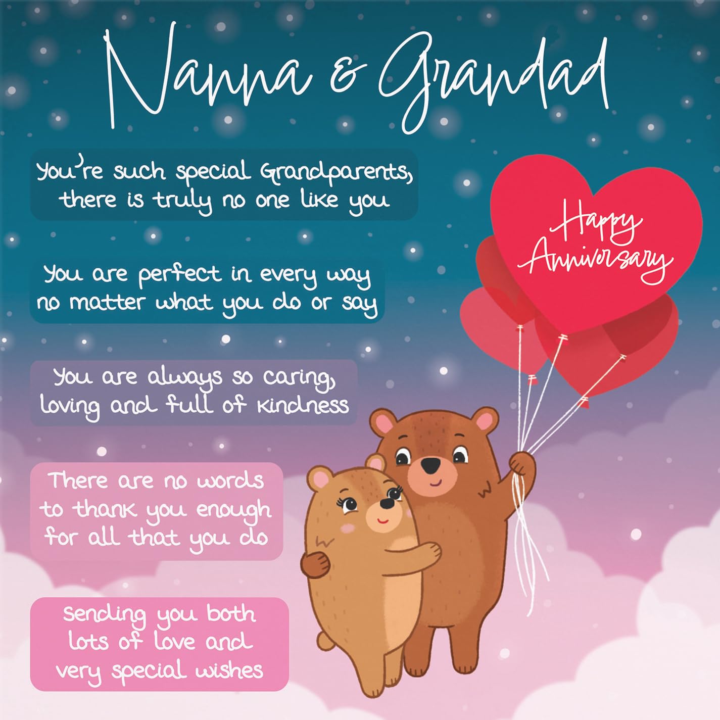 Hunts England, Nanna And Grandad Poem Anniversary Card, Starry Night, Cute Bears - Image 2