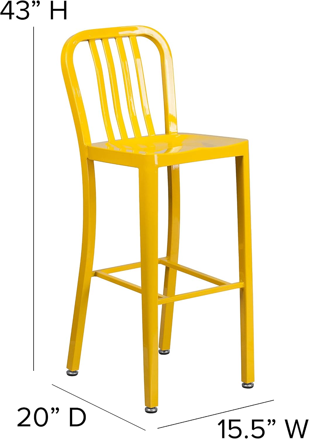 BizChair 2 Pack 30" High Yellow Metal Indoor-Outdoor Barstool with Vertical Slat Back
