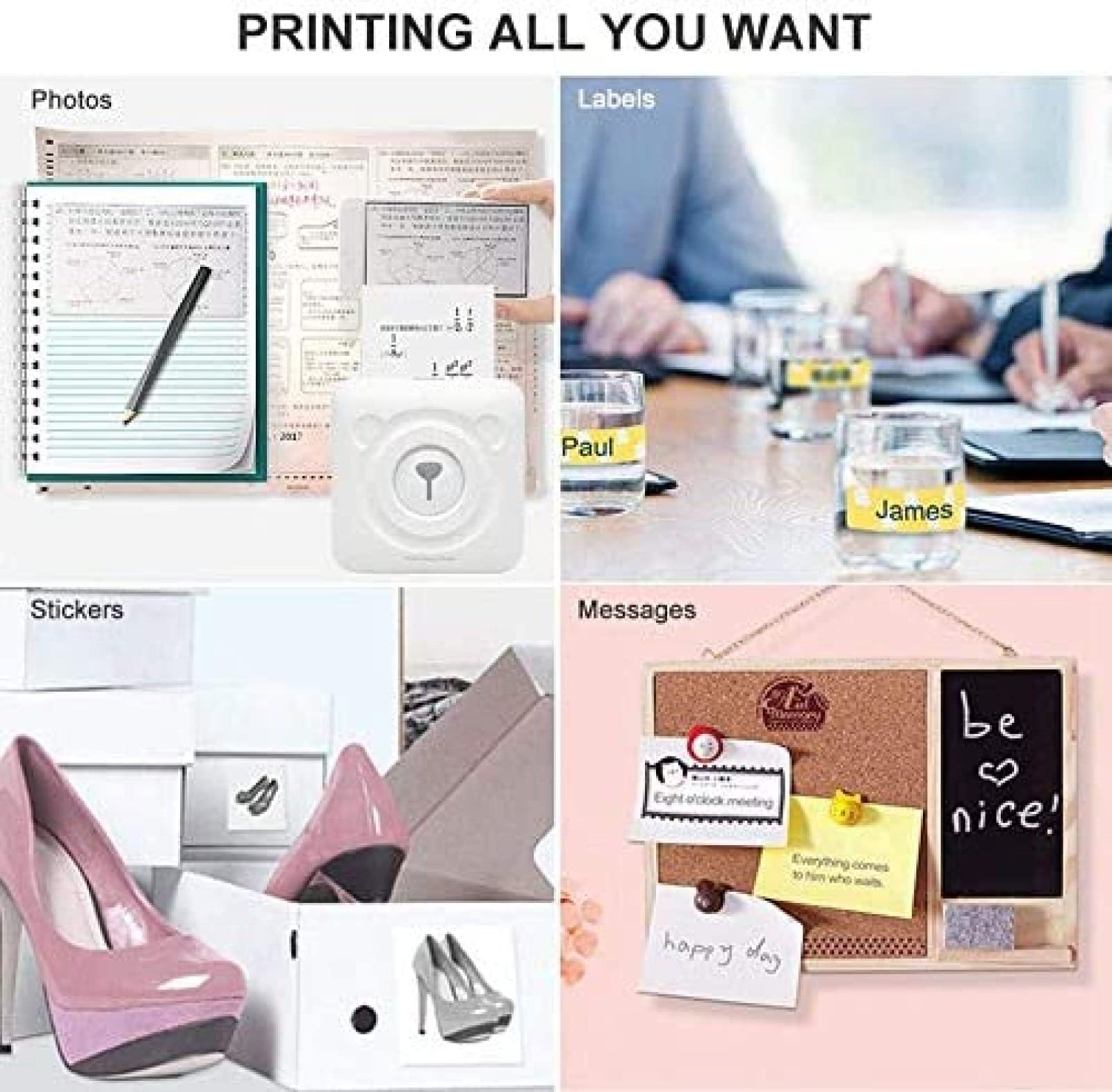 Mini drukarka termiczna, bezprzewodowa drukarka fotograficzna BT z możliwością ładowania przez USB, przenośna ręczna drukarka naklejek do pisania, kieszonkowa drukarka POS, niebieska