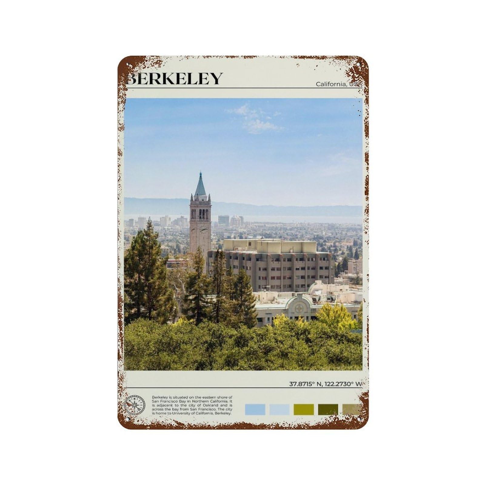 xiaoxiaoshen Real Photo Berkeley Decor California Wall Decor Art Metal Tin Poster Modern Home Decor Art Home Bar Shop Decorations Vintage Sign 30x20cm