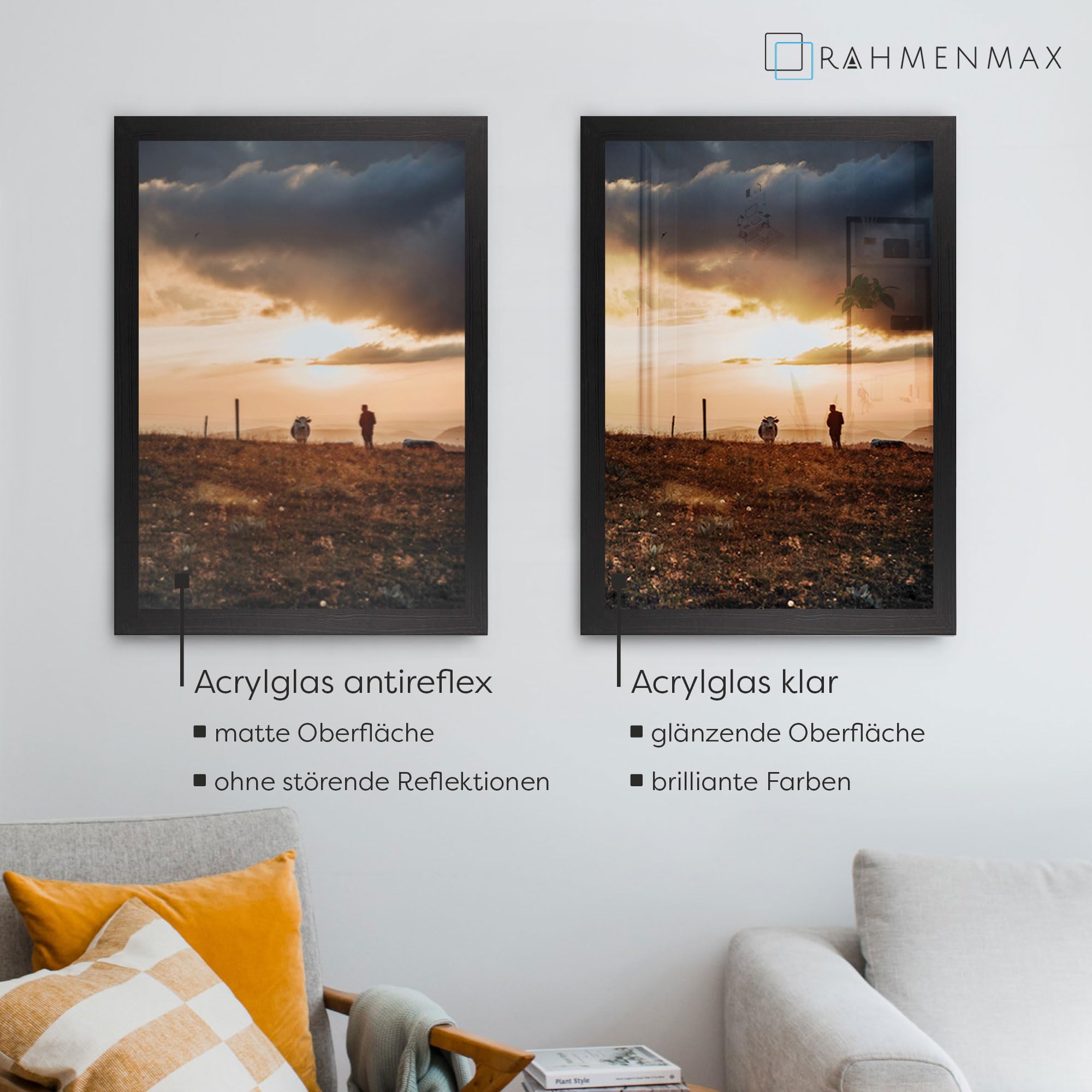 Morena MDF Rahmen für Bild 78x92cm Schwarz gemasert mit Acrylglas | zum Aufhängen Hoch- und Querformat/Maßanfertigung möglich/Puzzle Rahmen/mit 1mm Antireflex Acrylglas