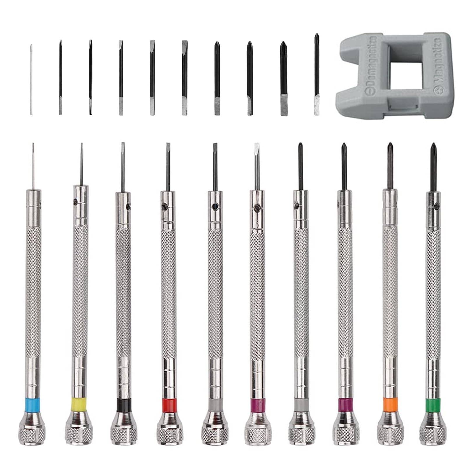 21Pcs Watch Screwdriver Set, 0.6-1.6 mm Watchmakers Screwdriver Set, Precision Screwdriver for Watch Eyeglasses Clocks Jewelry Repair, with 10 Screwdrivers 10 bits 1 demagnetizer