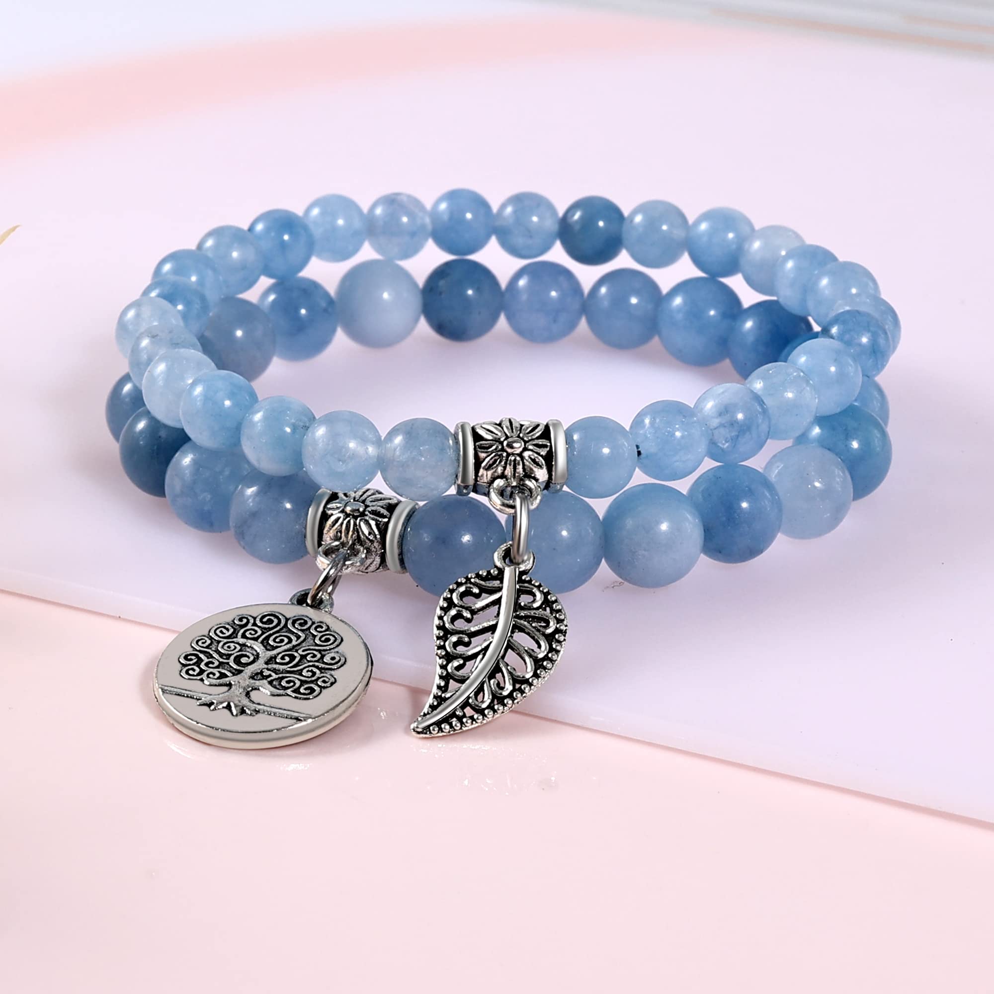 Farfume Braccialetti Chakra da donna - Bracciale con cristalli di pietre curative per donna Bracciale con pietre preziose naturali - Un set di braccialetti con doppia perla