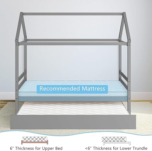 Miniatura 7 de KOMFOTT Cama individual con nido, marco de cama de plataforma de madera maciza, cama para niños con techo para niñas y niños, no necesita somier,
