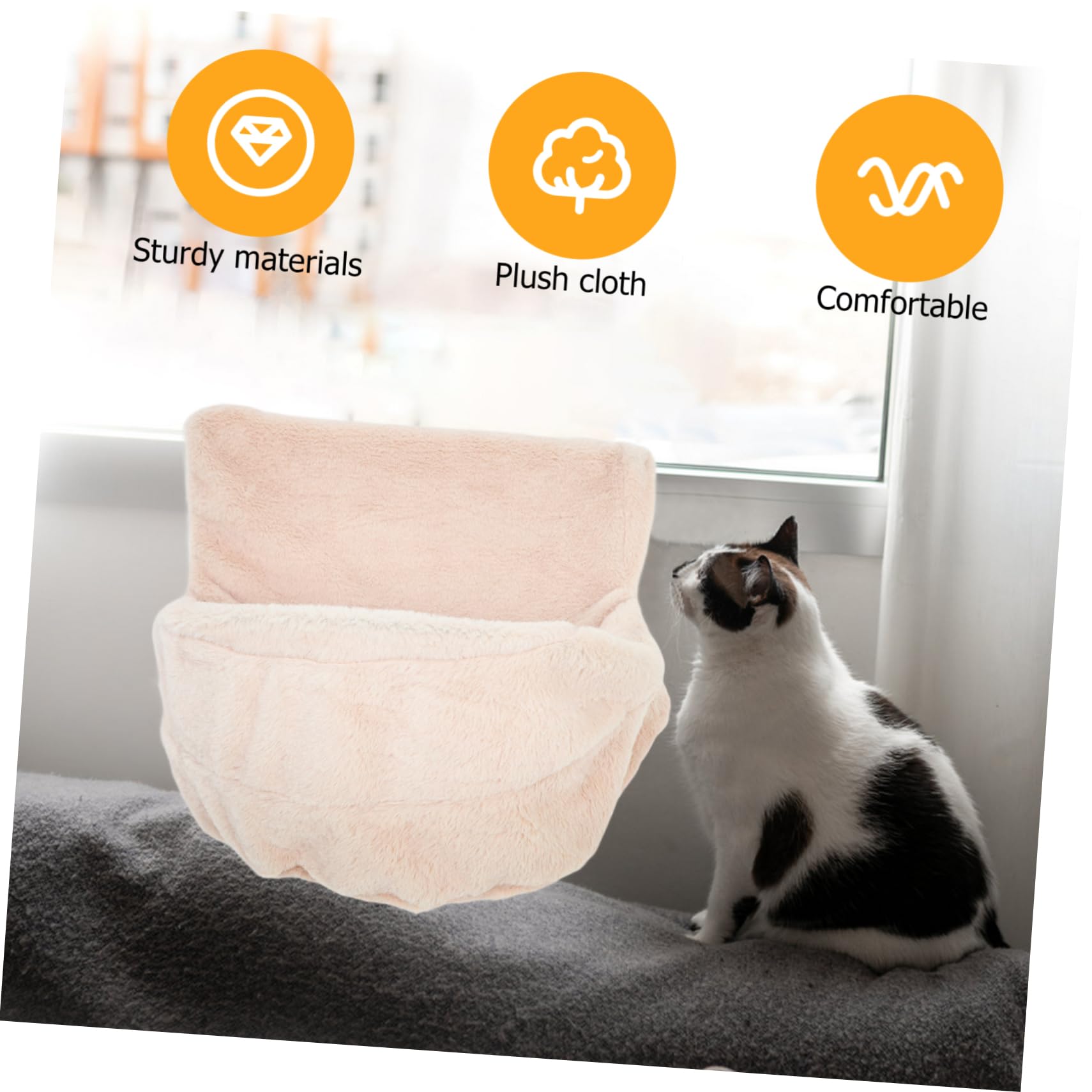 Toyvian Hängematte für Katzen Bequeme Fensterliege mit Abnehmbarem Plüschbezug Faltbar und Platzsparend für Drinnen Beige für Gemütliche