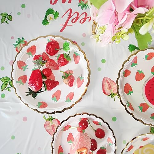 Miniatura 8 de Platos desechables de fresa para fiesta, paquete de 40 platos llanos de 9 pulgadas y 40 platos de postre de 7 pulgadas para decoraciones de