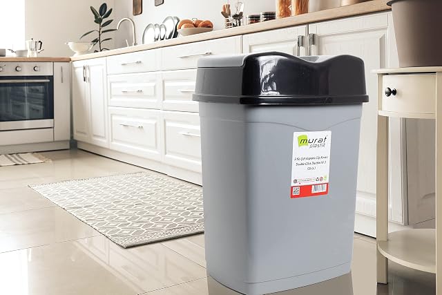 VR7 High Grade Plastic Flip Top Waste Rubbish Kitchen Bin Dustbin (Extra Large - 25 Litre) (Grey, 15 Litre)