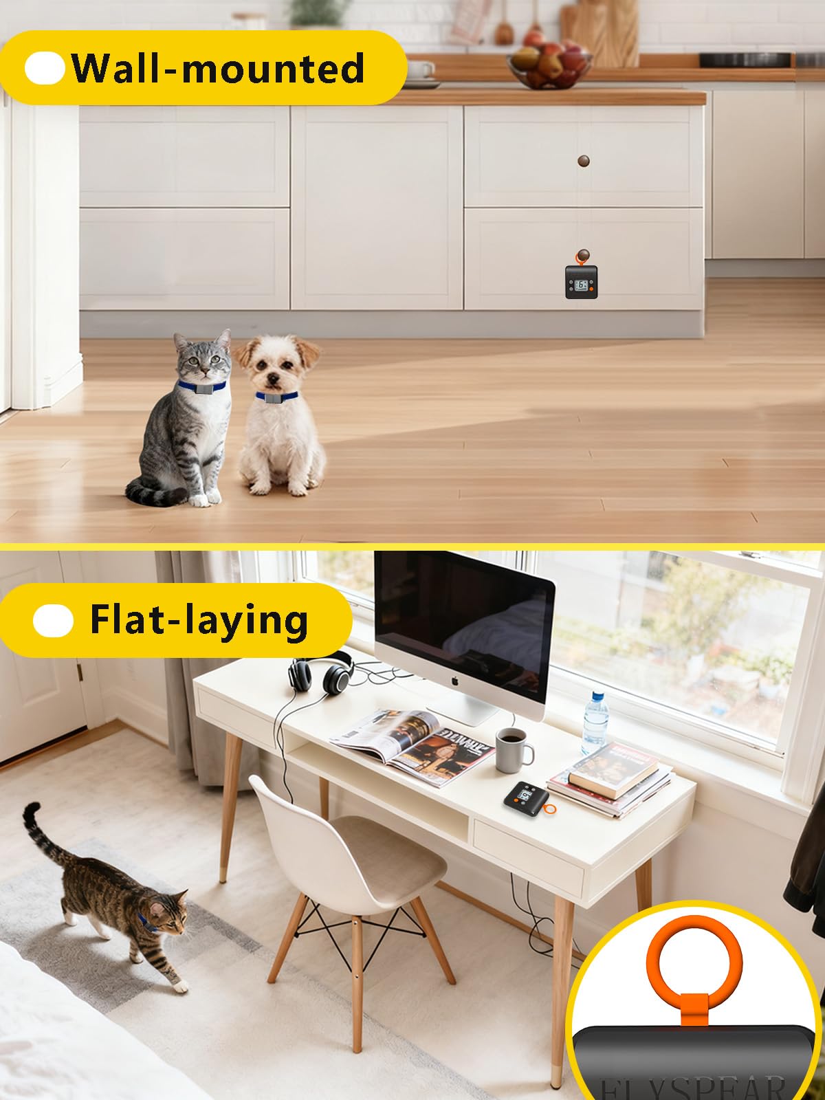 FLYSPEAR Barrera inalámbrica para gatos, barrera recargable para interiores con 6 radios de rango ajustables de hasta 7 pies, 6 intensidades estáticas seguras ajustables, sistema de valla eléctrica