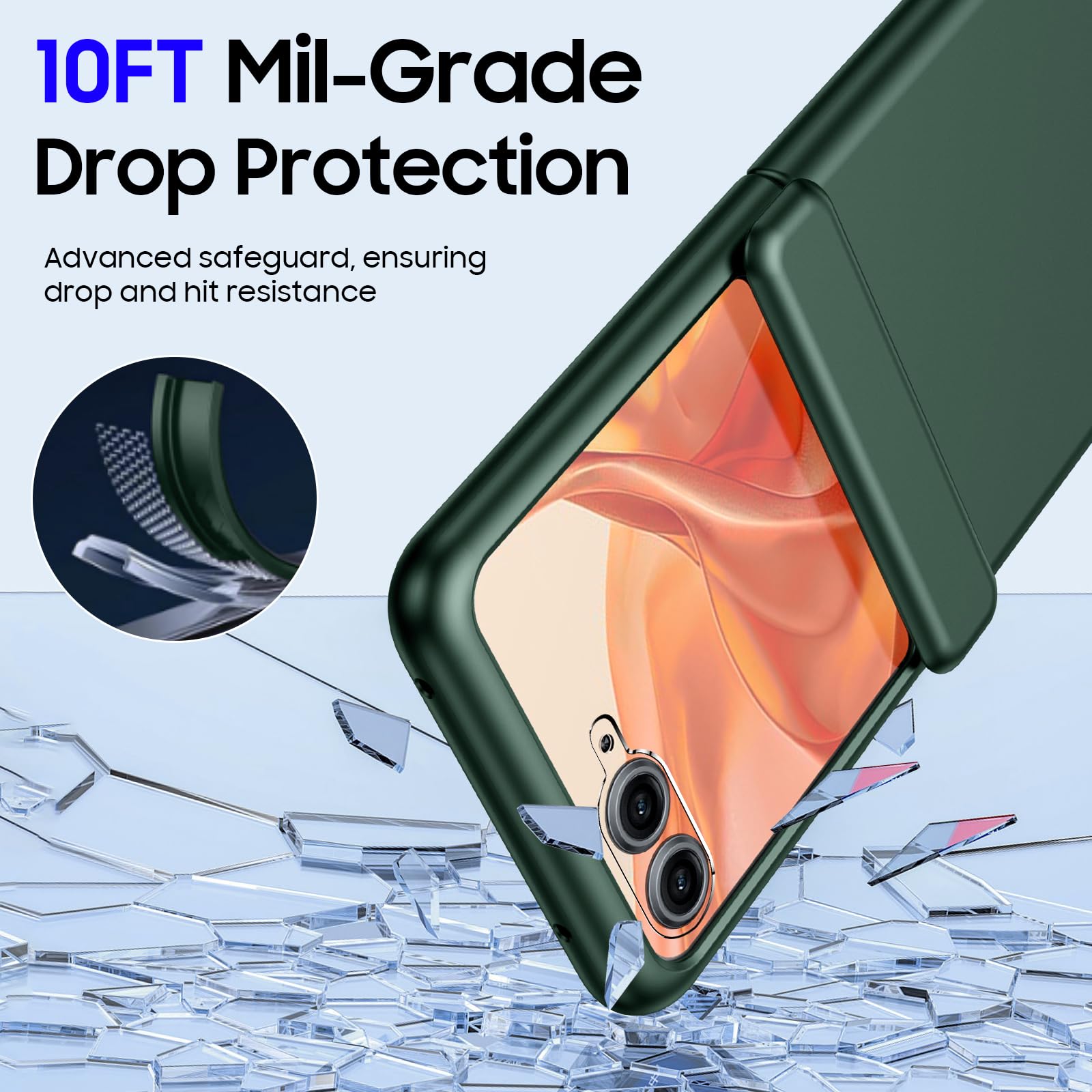 CENMASO for Motorola Razr 2024 Case/Razr 2025 Case with Hinge Protection & Built-in Screen Protector, Slim Full-Body Rugged Anti-Scratch Shockproof Protection Phone Case for Moto Razr 2024/2025-Green