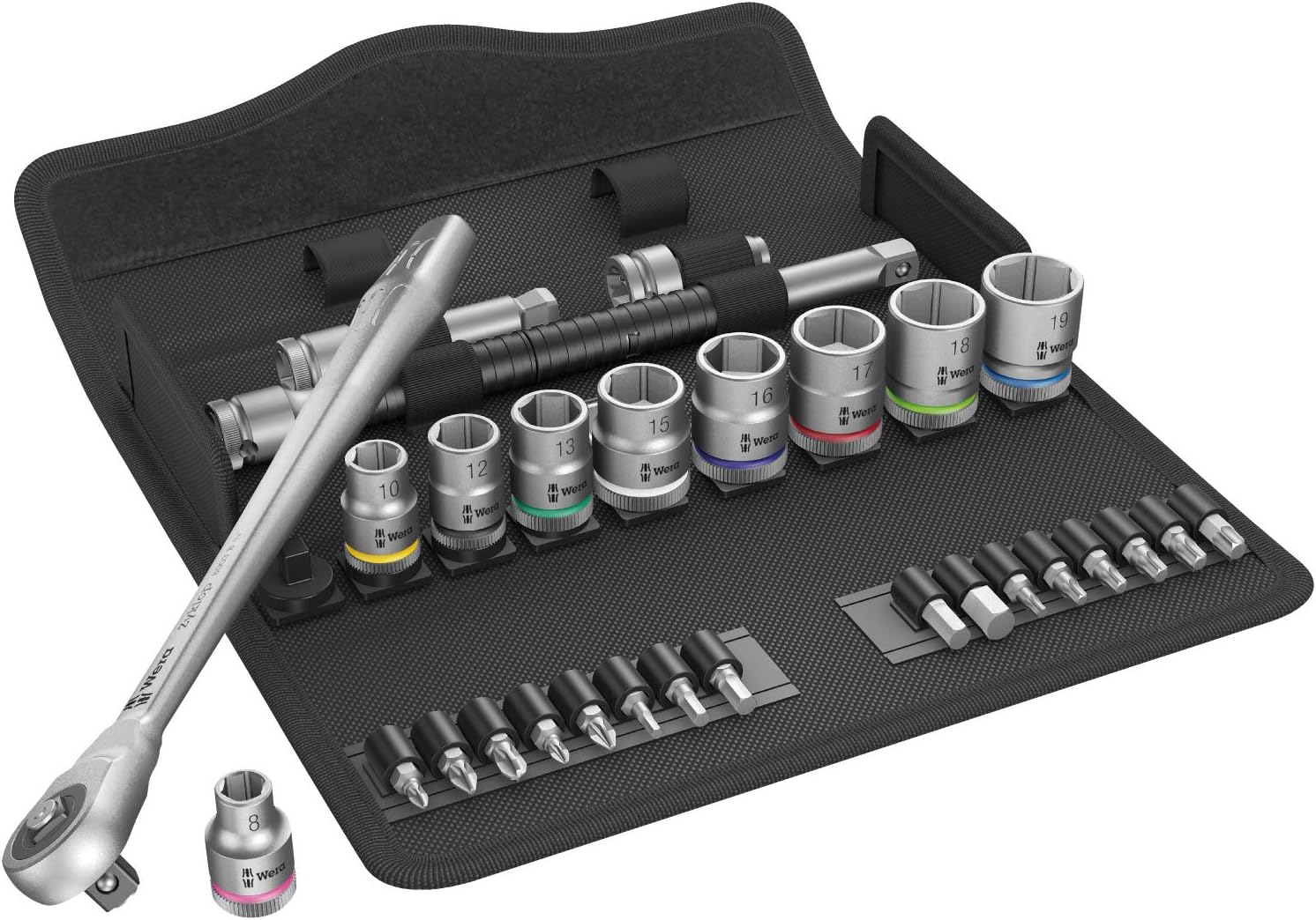 Wera 8100 SA 7 Zyklop Metal, ratel doppenset, metrisch, doorsteek-vierkant 1/4 inch | 05004017001