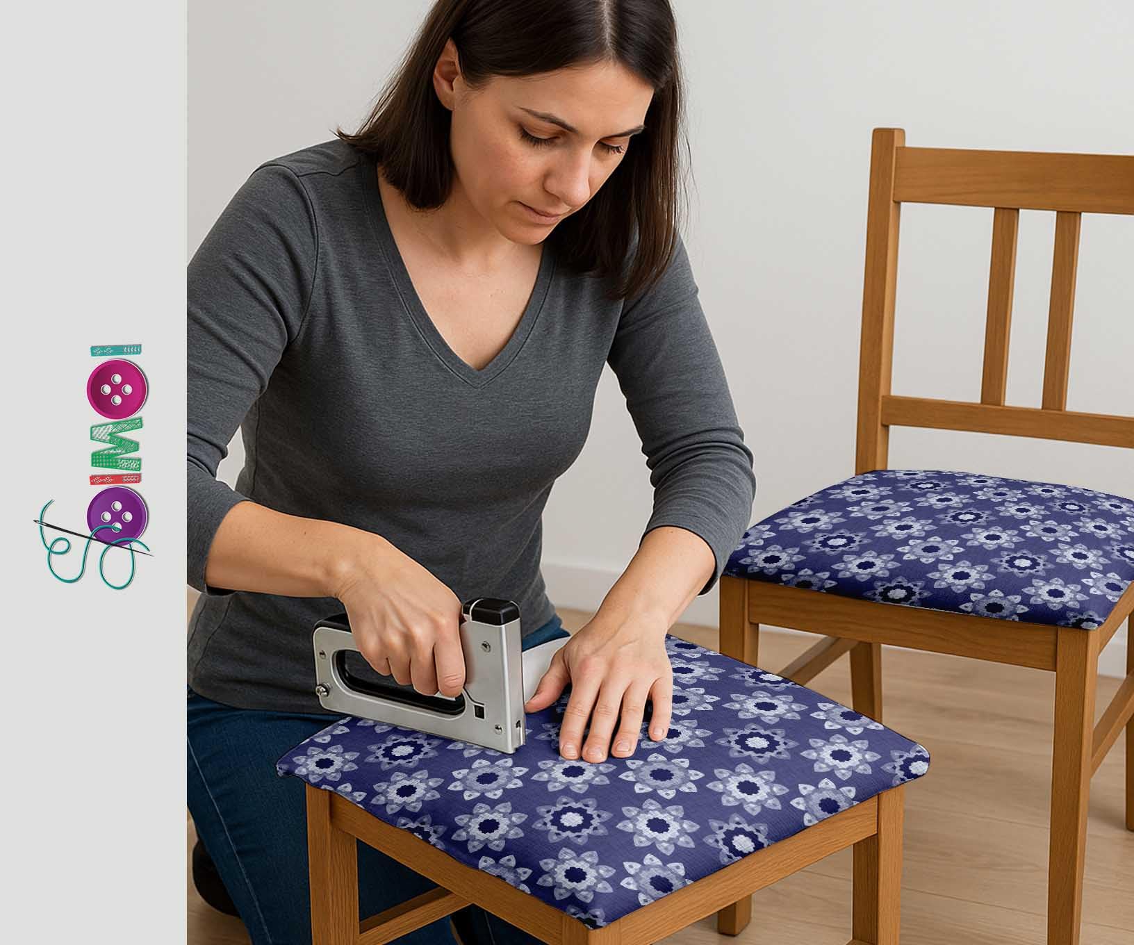 Soimoi Tela de tapicería para sofás, sillas y decoración de exteriores, resistente al agua, 5 metros, 142 cm de ancho, diseño de bloques, azul