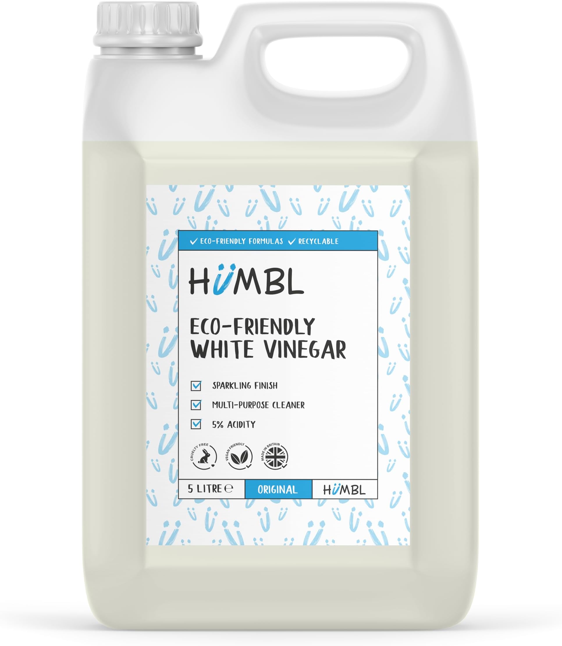 Eco White Vinegar Cleaning - All Natural Multi-Surface & Multi-Purpose Cleaner, Limescale Remover, Laundry Softener & More - 100% Vegan & Cruelty Free - 5 Litre