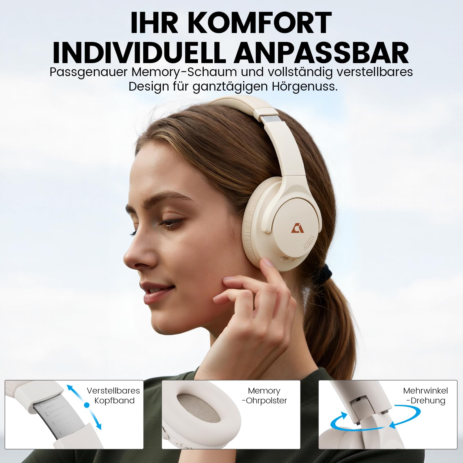 1Mii Y8+ Hybrid Active Noise Cancelling Kopfhoerer Over-Ear Bluetooth 6.0 Kopfhörer Kabellos mit 100h Spielzeit, Faltbar Bequemer, LDAC Hi-Res Audio, EQ via App, für Reisen und Flugzeug, Beige