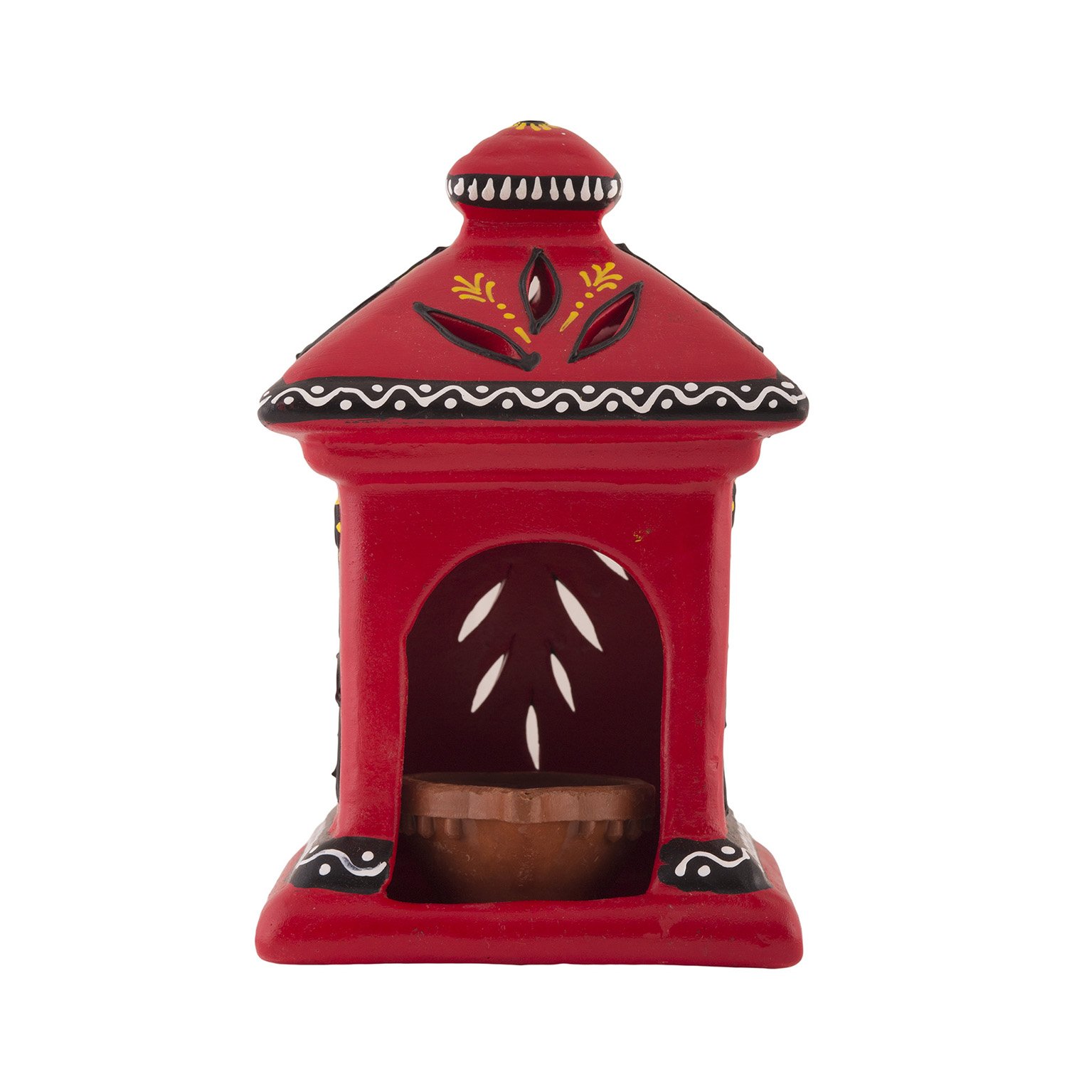 Handmade & Handpainted Terracotta hut lamp (Red)