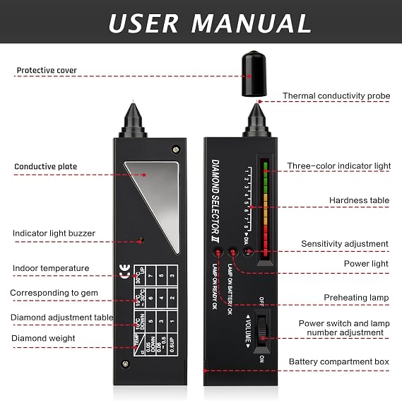 Portable Electronic Diamond Tester Pen High Accuracy Moissan Diamond Jewelry Detector Stones Hardness Testing Gemstone Selector Tool for Sapphire Ruby Agate Jade Crystal Multi Gems