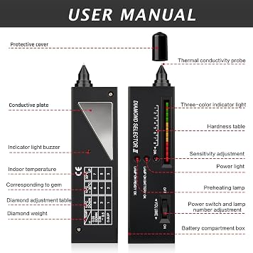 Portable Electronic Diamond Tester Pen High Accuracy Moissan Diamond Jewelry Detector Stones Hardness Testing Gemstone Selector Tool for Sapphire Ruby Agate Jade Crystal Multi Gems