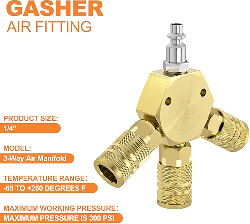 Miniatura 10 de GASHER Colector de aire azul de 3 vías de 14 de pulgada NPT de aluminio estilo hexagonal con 3 piezas de acoplador industrial de acero y enchufe,
