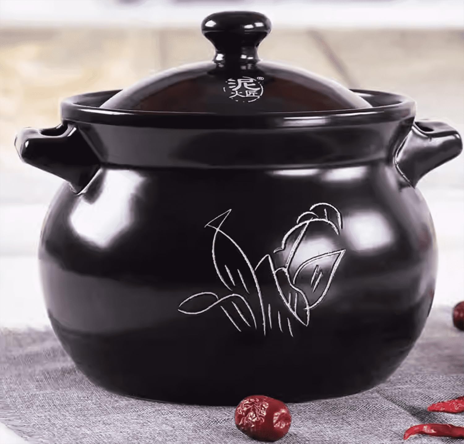 Ceramic Pot with lid, Oven stew, Chinese Clay Pot, Chinese braising Pot, braising Pot, Chinese Stoneware with lid - Soup Pot, Soup Cooker, 3.8 l
