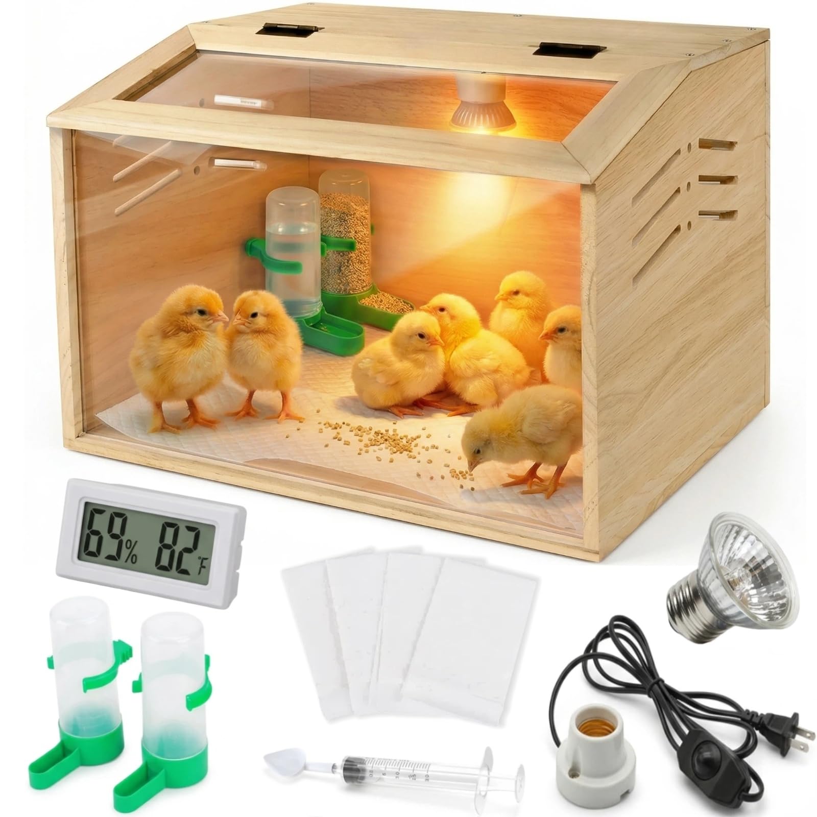 Photo 1 of 15.74 x 11.81 x 11.81” Chick Brooder Box with Heating Lamp, Poultry Brooder with Heaters, Wooden Brooder Box for Baby Chicks, Ducks, Quail and Birds